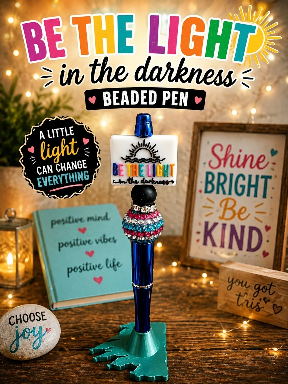 Be The Light Blue Beaded Pen by